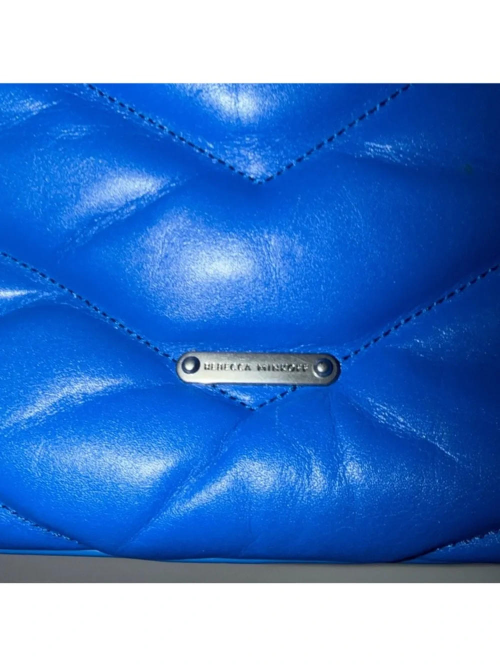 Rebecca Minkoff Electric Blue Quilted Shoulder Bag with Chain Strap - Picture 3 of 4